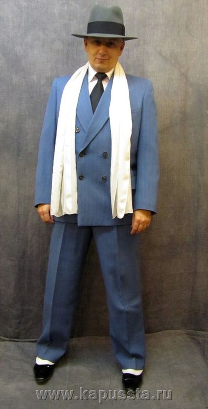Голубой гангстерский костюм с аксессуарами